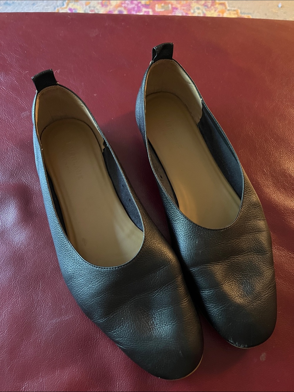 Everlane Black Leather Slip-On Flats, lamb leather, size 10, made in Italy